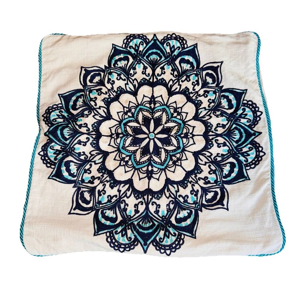 Kim Seybert Mandala Embroidered Cotton Pillow Cover Sham 19 Inches Made In India